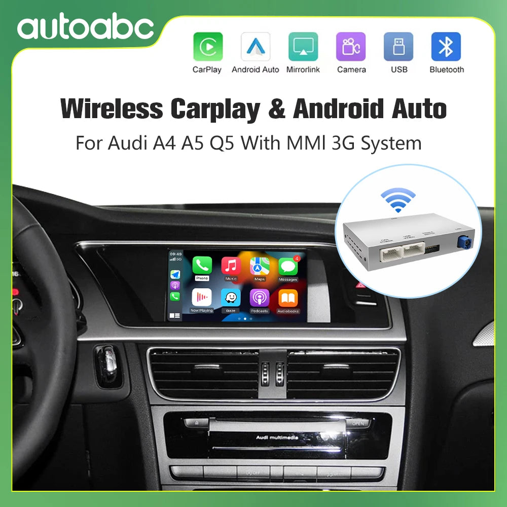 For Audi A4 B8 A5 Q5 2009-2015 Wireless CarPlay Android Auto with MMI 3G with AirPlay Mirr