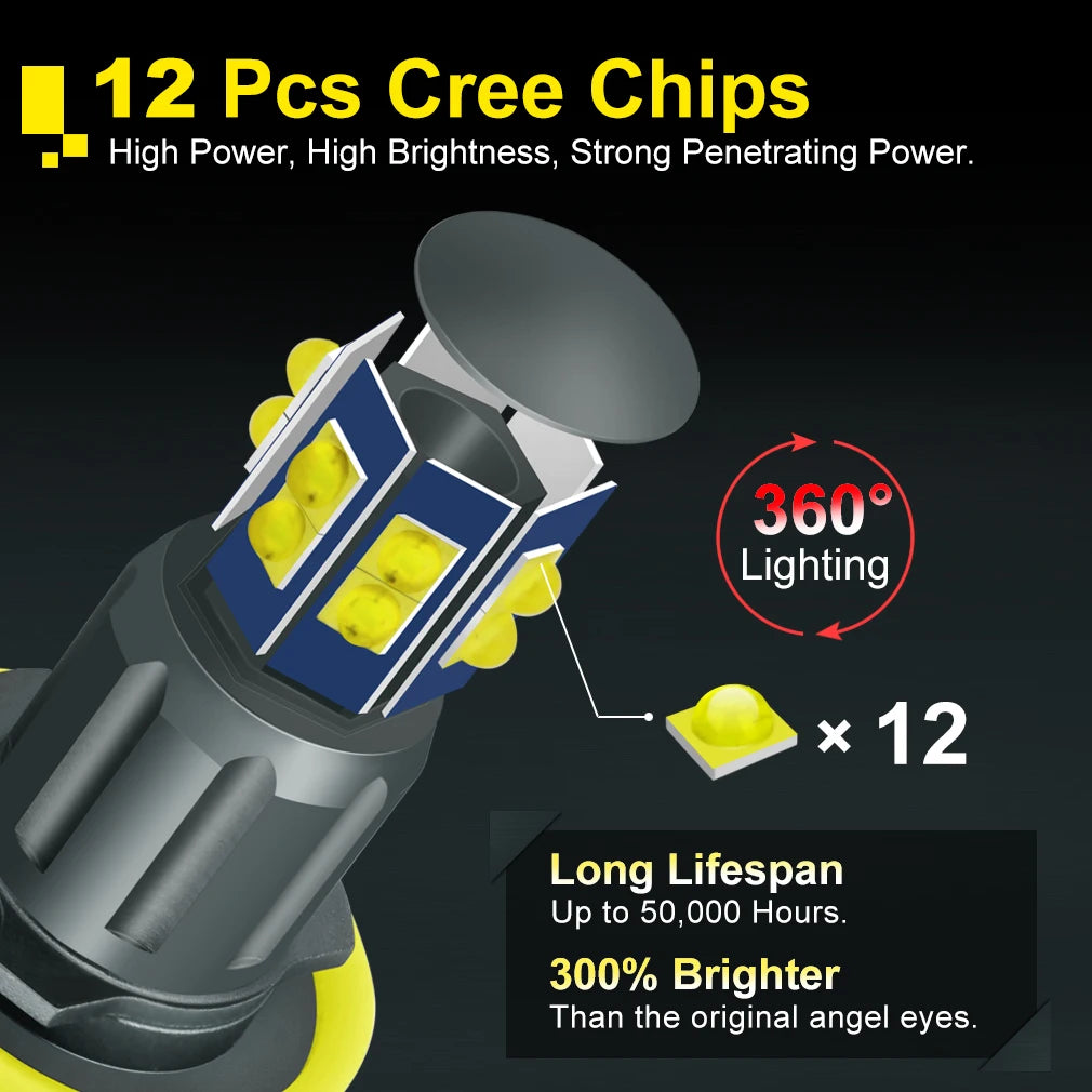 H8 Angel Eyes Led For BMW 12pcs High Quality Chips Canbus Error Free Light Headlight Lamp