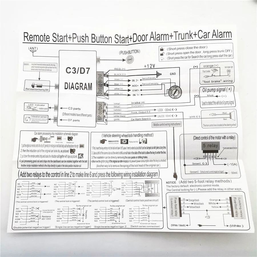 Car SUV One Key Remote Start System Ignition Engine Start Button Vibration Alarm