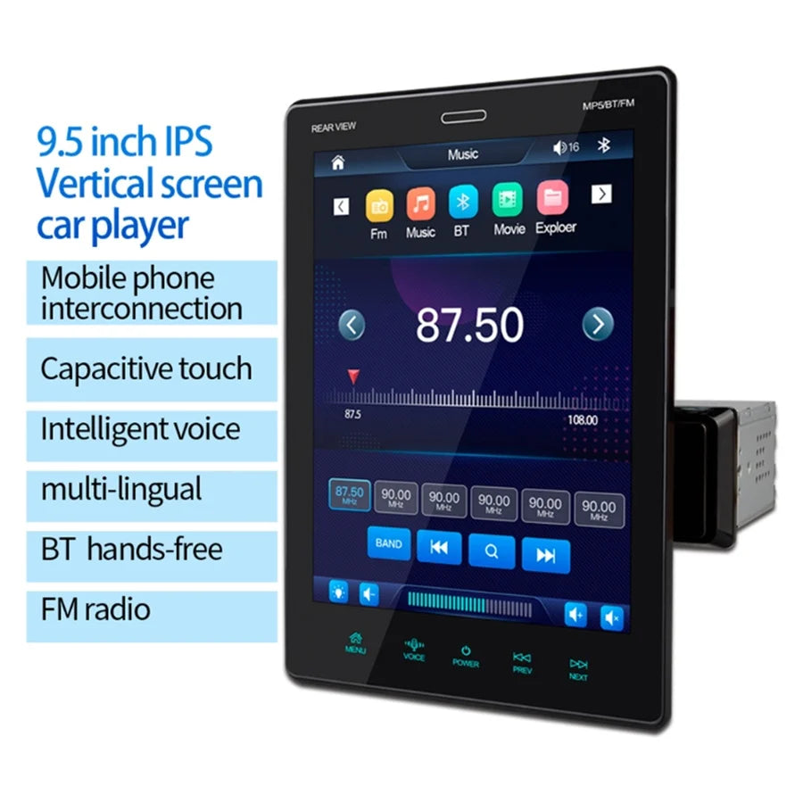 1 DIN 9.5 Inch Touch Screen Car Media Player with Audio AUX IN Bluetooth FM Wince System (