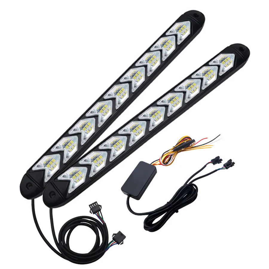 1Pair 9 LED White & Amber Car DRL Light Strip Driving Fog Lamp Turn Signal Lights