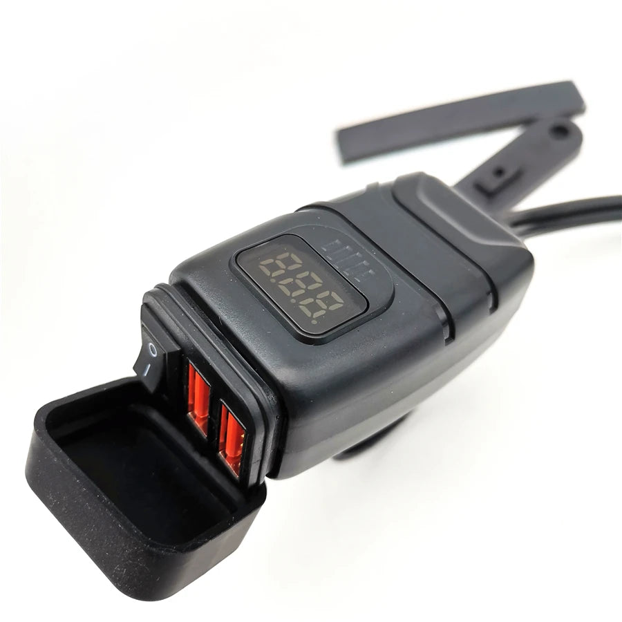 Dual USB QC3.0 Phone Fast Charger With Voltmeter Motorcycle Handlebar Charger