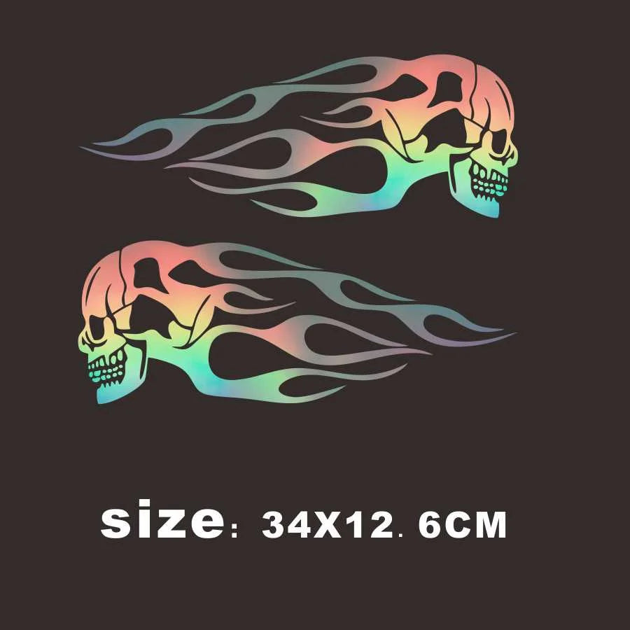 Universal Motorcycle Skull Flame Stripe Gas Tank Vinyl Decals Car Sticker