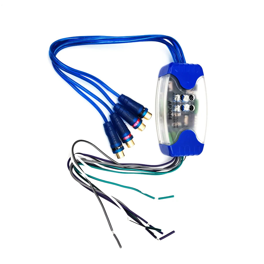 Universal Car Stereo Audio Speaker Converter Wire to 4 RCA Hi/Lo Audio Line Level Adaptor