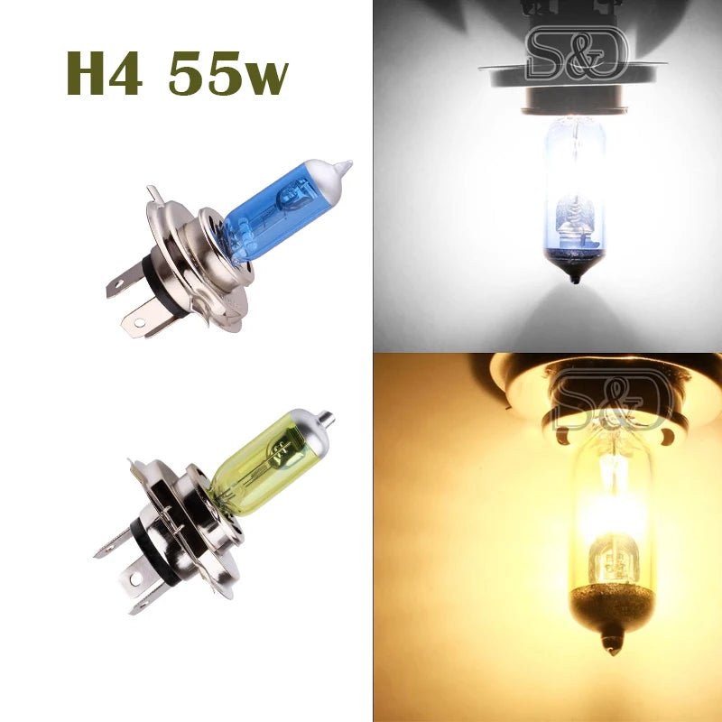 H4 Halogen Lamp Super Bright White Fog Halogen Bulb 55W DC 12V White Yellow Amber 6000K 30