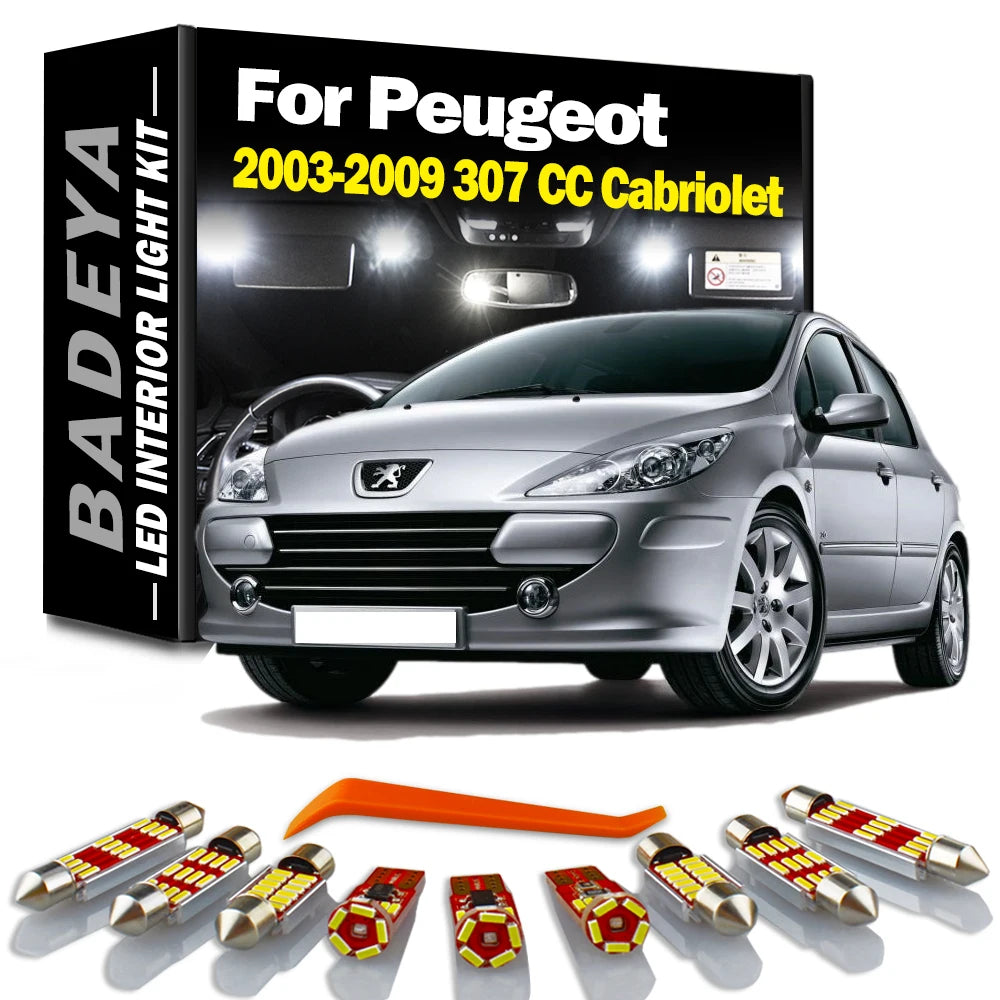 10-Piece LED Interior Light Kit for Peugeot 2003-2008 - Canbus Error-Free Interior Bulbs