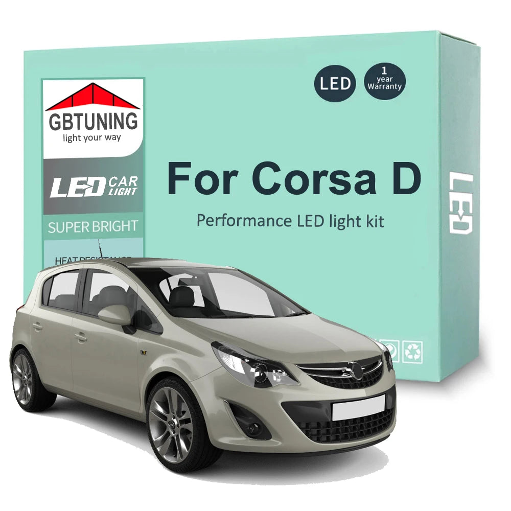 12-Piece LED Interior Light Kit for Vauxhall Opel Corsa D OPC 2006-2010 - Canbus Dome Map Door Trunk Bulbs | AUTOKITSHOP
