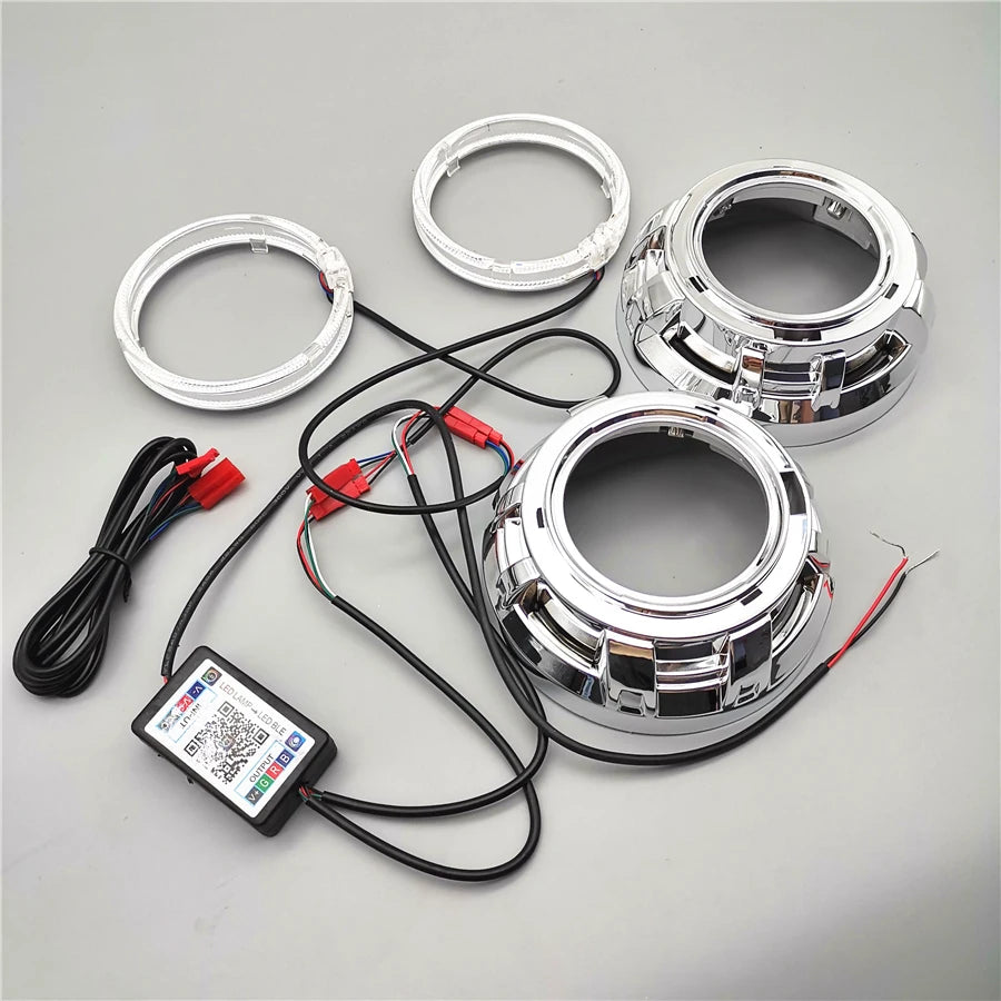 1 Pair 3.0 inch H1 Bi Xenon Hid Projector Lens Shrouds RGB APP Bluetooth Led Angel Eyes