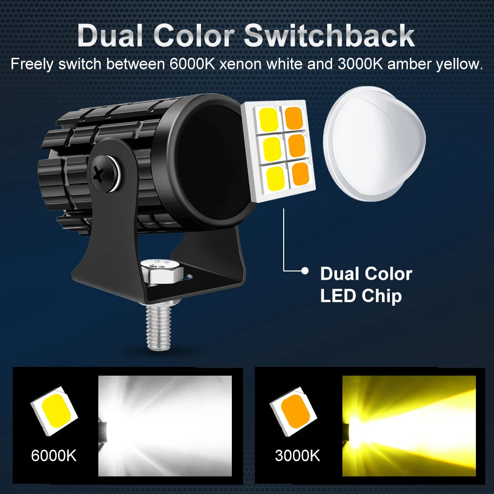 Universal Motorcycle LED Headlight Projector Lens Dual Color ATV Scooter Driving for Cafe