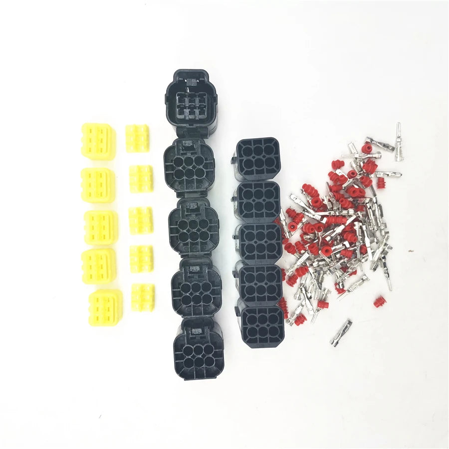 5 Kit 6 Pin Way Amp Sealed Waterproof Wire Connector Plug Terminal Set Car Truck