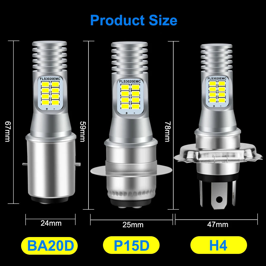 H4 H6 Led Motorcycle Headlight Bulb Canbus P15D BA20D Fog Light 12 SMD 10000LM Hi Lo Lamp