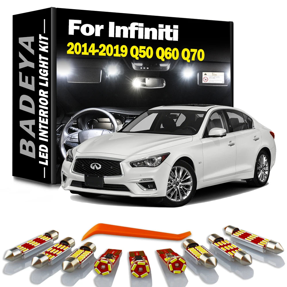 14-Piece LED Interior Light Kit for Infiniti Q70 Q50 Q60 2016-2019 - Canbus Error-Free Interior Bulbs
