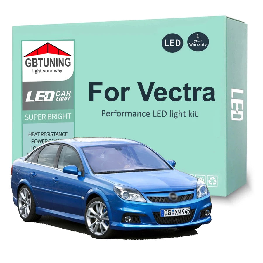11-Piece LED Interior Light Kit for Vauxhall Opel Vectra C GTS Saloon Estate 2003-2008 - Canbus Dome Map Door Trunk B...