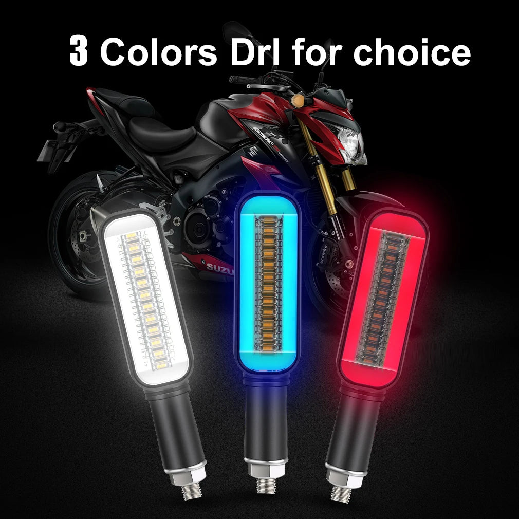Universal LED Motorcycle Turn Signal Lights DRL Moto Flashing Indicator Blinker Flowing Fl