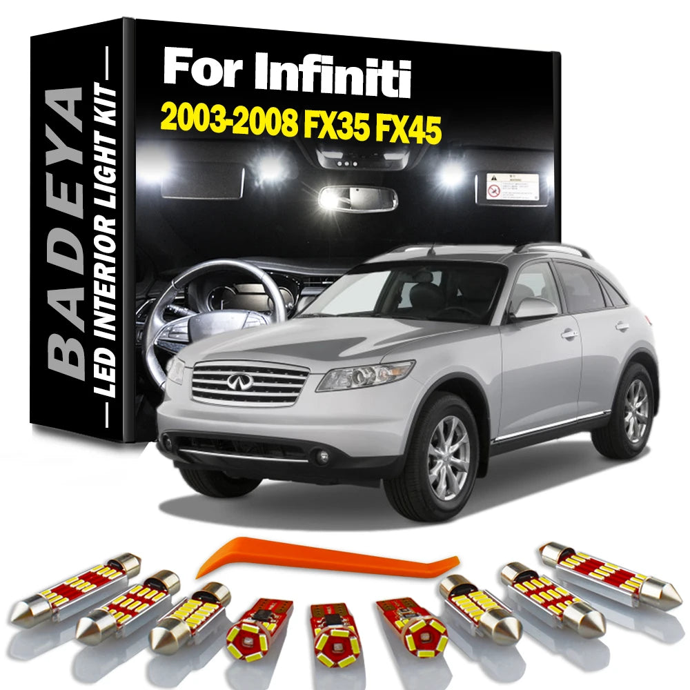 14-Piece LED Interior Light Kit for Infiniti FX35 FX45 2004-2008 - Canbus Error-Free Interior Bulbs