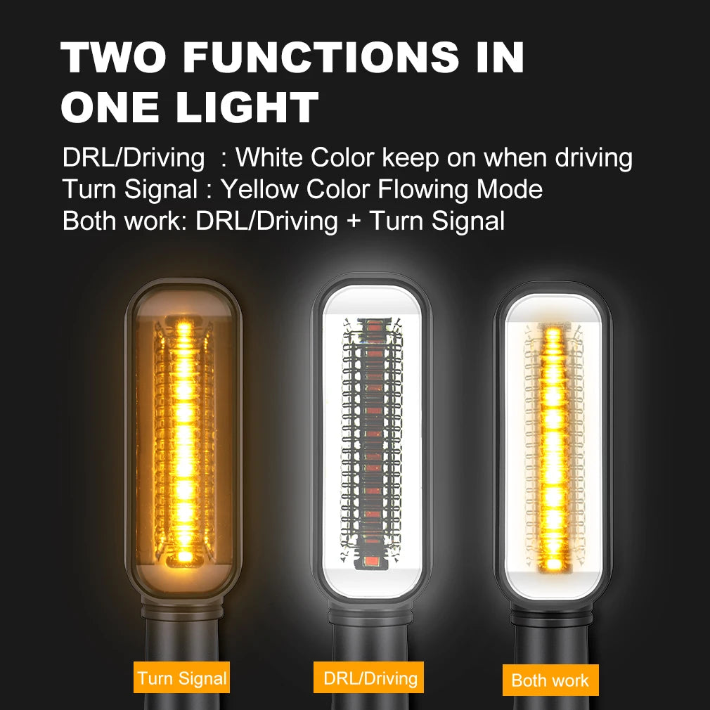 Universal LED Motorcycle Turn Signal Lights DRL Moto Flashing Indicator Blinker Flowing Fl