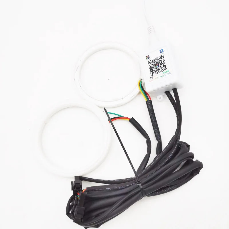Angel Eyes BT APP Control RGB 80mm Halo Rings COB Led Car Driving Headlight