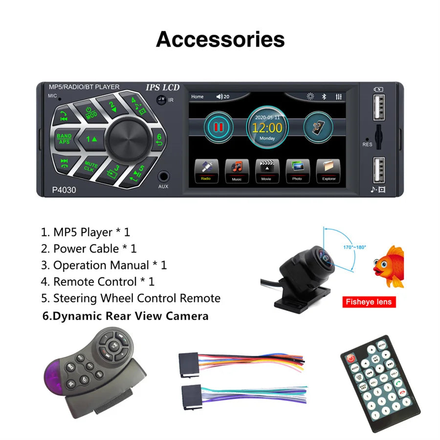 Car Radio 3.8" IPS screen MP5 Player Bluetooth FM Radio with Dynamic Rear View Camera Supp