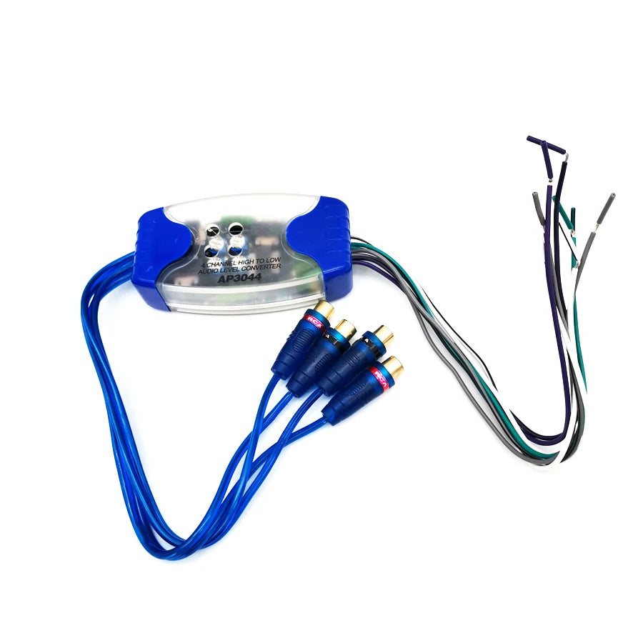 Universal Car Stereo Audio Speaker Converter Wire to 4 RCA Hi/Lo Audio Line Level Adaptor
