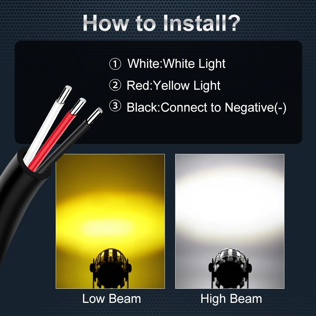 Universal Motorcycle LED Headlight Projector Lens Dual Color ATV Scooter Driving for Cafe