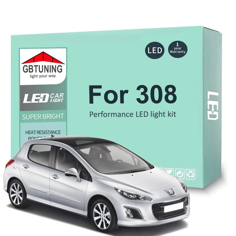 16-Piece LED Interior Light Kit for Peugeot 308 2007-2017 - Canbus Dome Map Door Trunk Bulbs | AUTOKITSHOP
