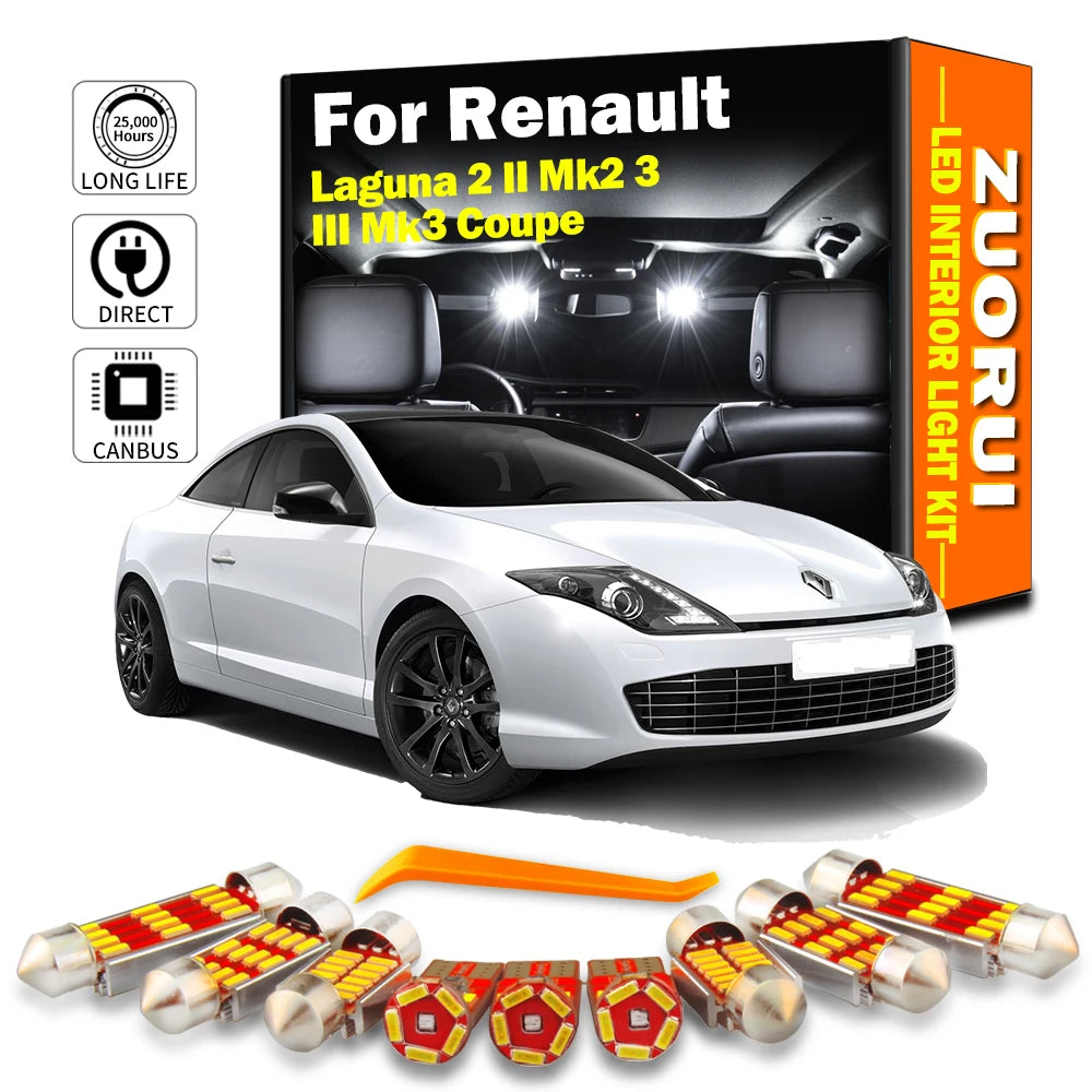 LED Interior Light Kit for Renault Laguna 2 II Mk2 3 III Mk3 Coupe Canbus LED Interior Map Dome Sun Visor Trunk Light...