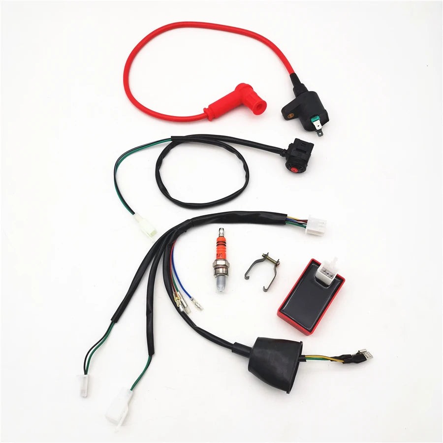 Universal Dirt Bike Wiring Harness Kill Switch Ignition Coil CDI Set 50cc-150cc