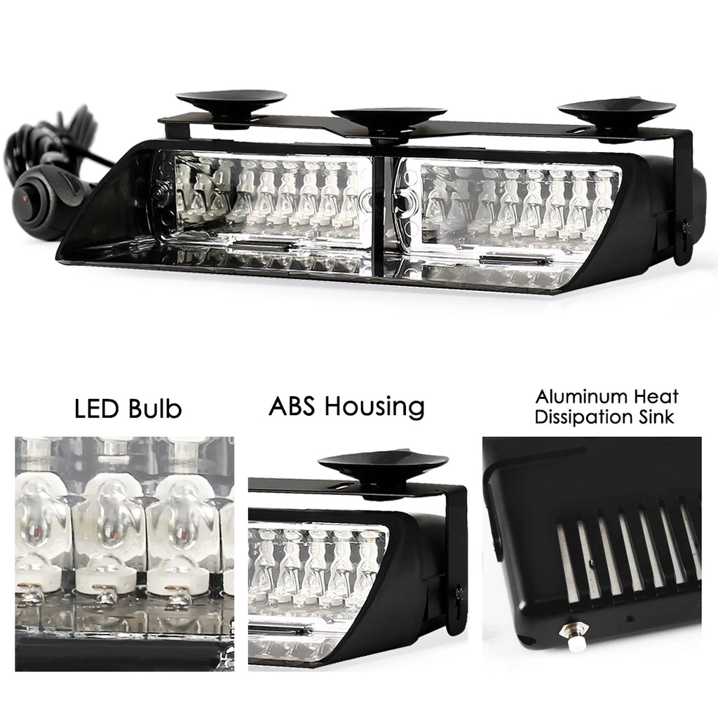 16 LED Strobe Signal Emergency Windshield Warning Beacon Lights Red Blue Yellow Amber Whit | AUTOKITSHOP