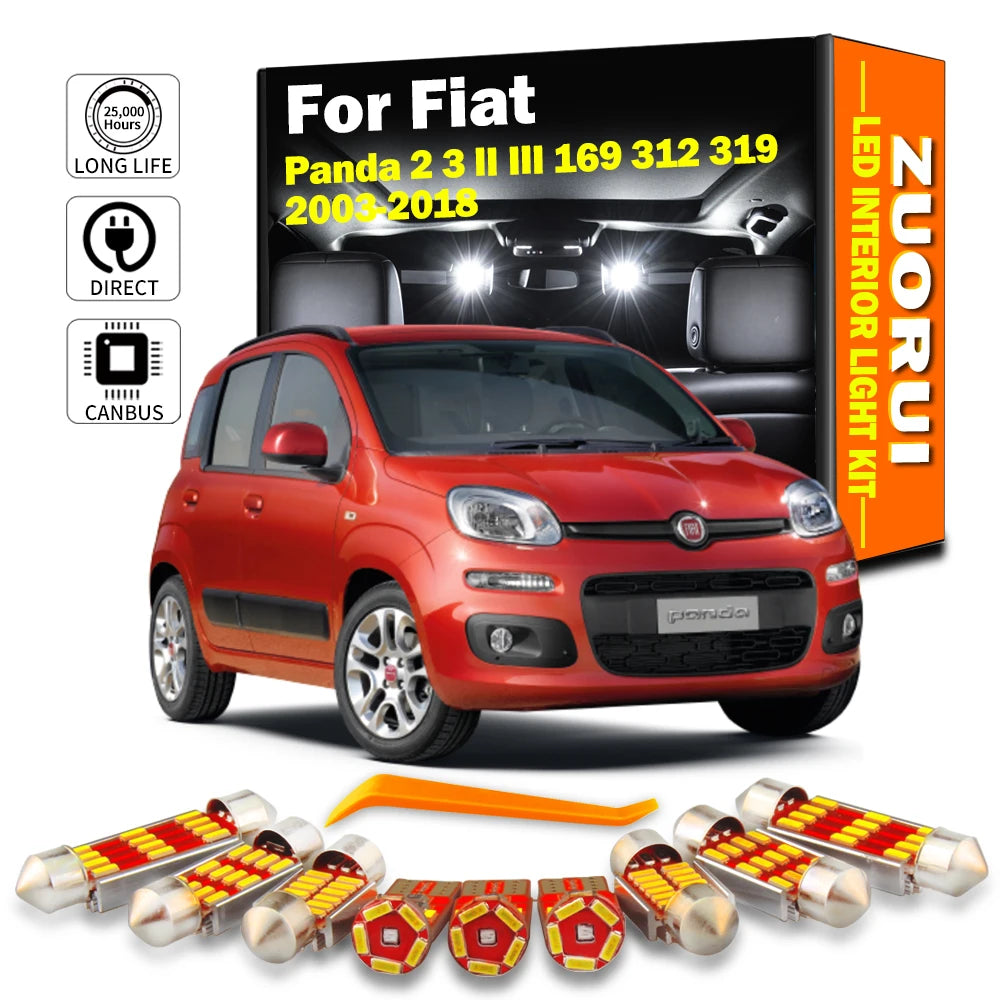LED Interior Light Kit for Fiat Panda 2 3 II III 169 312 319 2003-2017 - Canbus Dome Map Door Trunk Bulbs | AUTOKITSHOP