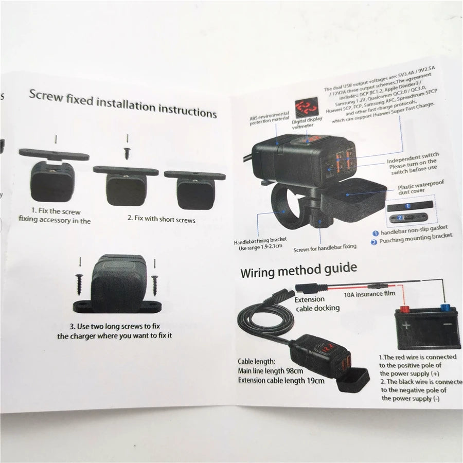 Dual USB QC3.0 Phone Fast Charger With Voltmeter Motorcycle Handlebar Charger