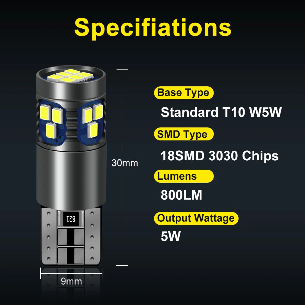 T10 W5W Led Bulb Super Bright 18SMD 3030 Chips 168 194 Turn Singal Light Car Accessories C