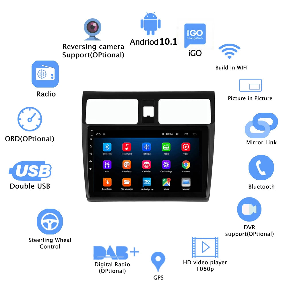 For Suzuki Swift 2005 2006 2007 2008 2009 2010 Car Android Radio Multimedia Player 2DIN Na