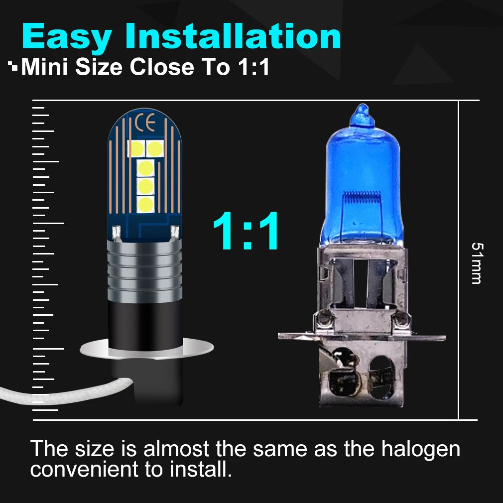 H1 H3 LED Bulb Super Bright 10 3030SMD Car Fog Lights DC 12V 6000K Running Light Auto Fog