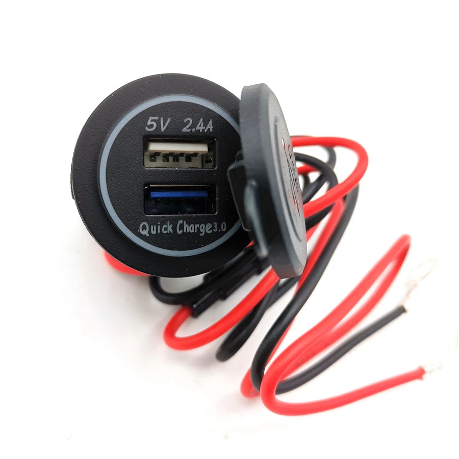Dual USB Charger Socket Power Outlet Quick Charge for Car Boat Marine Rv Mobile