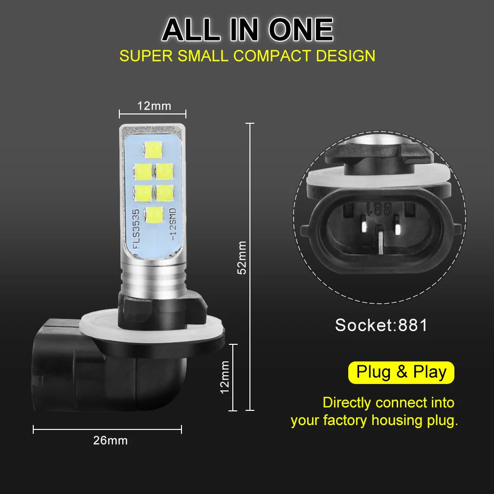 H27 Led P13W PSX26W Fog Light H27W 881 880 Auto Led Bulb Light Lamp 1400LM Car Driving Run