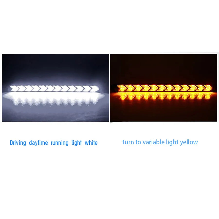 1Pair 9 LED White & Amber Car DRL Light Strip Driving Fog Lamp Turn Signal Lights