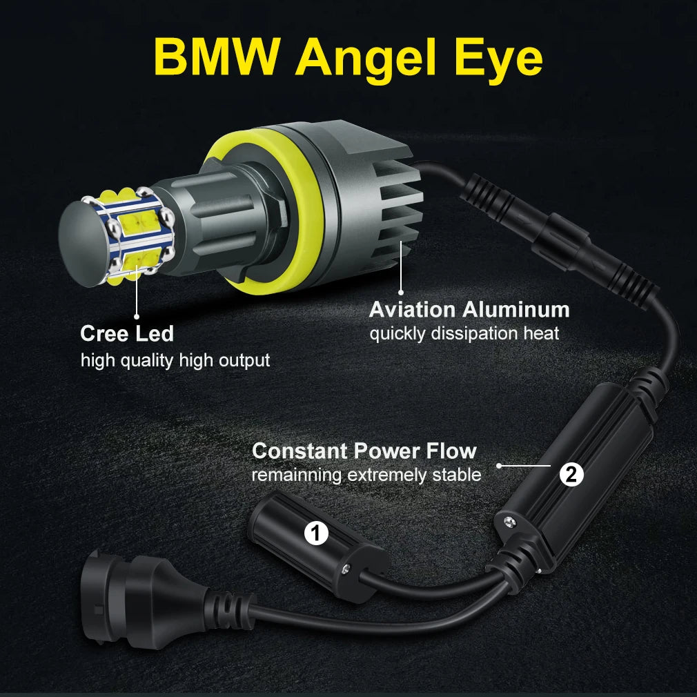 H8 Angel Eyes Led For BMW 12pcs High Quality Chips Canbus Error Free Light Headlight Lamp