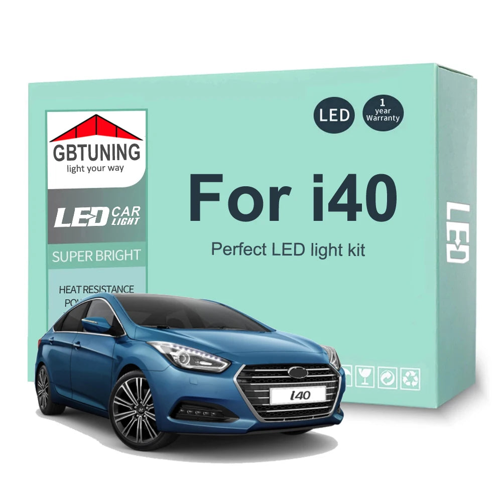 19-Piece LED Interior Light Kit for Hyundai i40 VF Saloon Wagon CW 2011-2017 - Canbus Dome Map Door Trunk Bulbs | AUT...