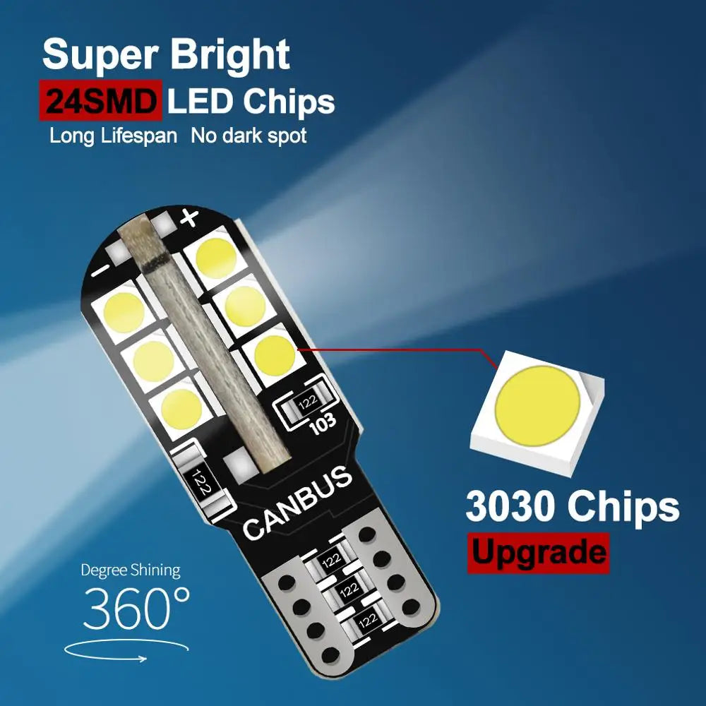 2-Piece LED Interior Light Kit for WY5W W5W T10 - Canbus Error-Free Interior Bulbs