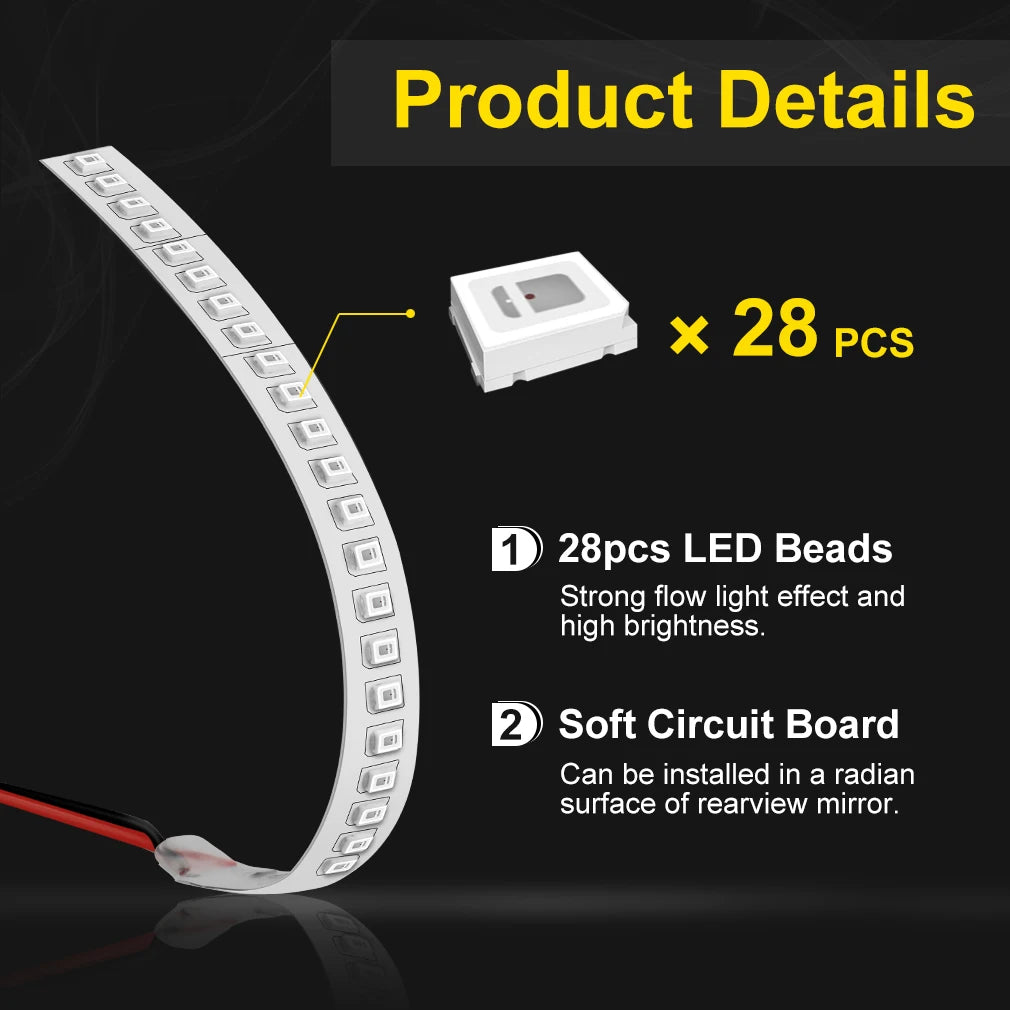 Universal Car Rearview Mirror Turn Signal Lights Indicator Lamp Streamer Strip Flowing Dyn
