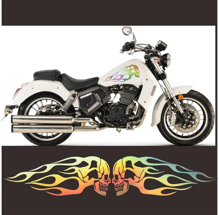 Universal Motorcycle Skull Flame Stripe Gas Tank Vinyl Decals Car Sticker