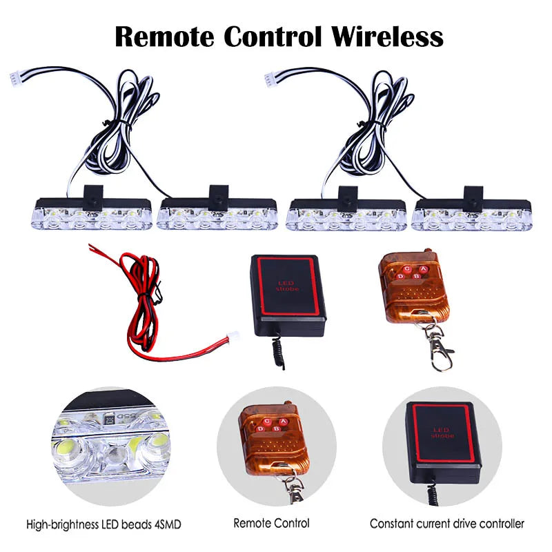 Grill Car LED Light Strobe Red Blue Emergency Remote Wireless Control Flash Signal Fireman | AUTOKITSHOP