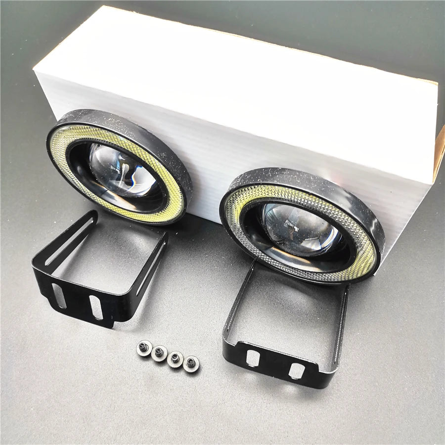 Universal 1Pair 3.5" COB LED Fog Light Projector White Angel Eyes Halo Ring DRL