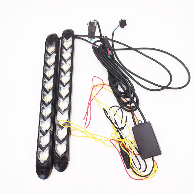 1Pair 9 LED White & Amber Car DRL Light Strip Driving Fog Lamp Turn Signal Lights