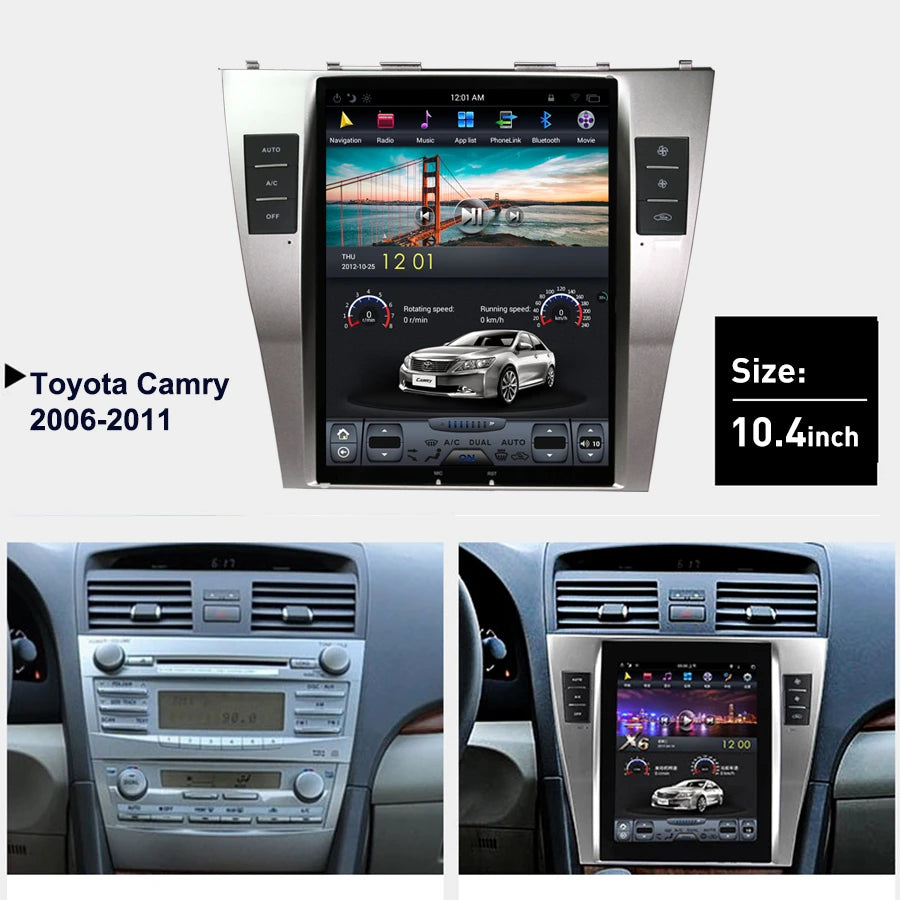 For Toyota Camry 2010 2011 10.4Inch Tesla Carplay Radio Head Unit 2 Din Car Bluetooth Andr