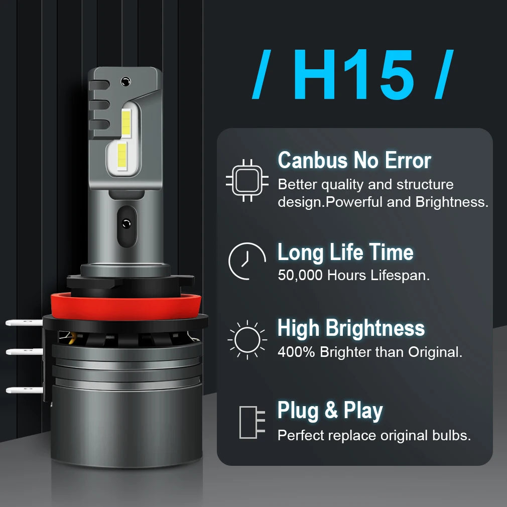 H15 Led Bulb Canbus Error Free Car Headlight 50W 12000LM Super Bright CSP Chips Conversion