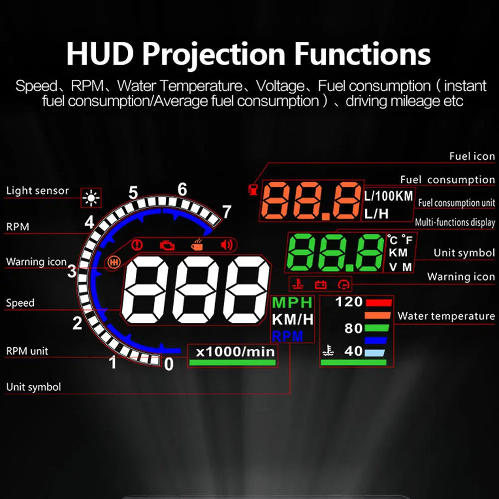 AD Digital Car OBD HUD A8 Head Up Display AUTO HUD OBD Reflect Windshield Screen Projector LED S - Automotive LED Light