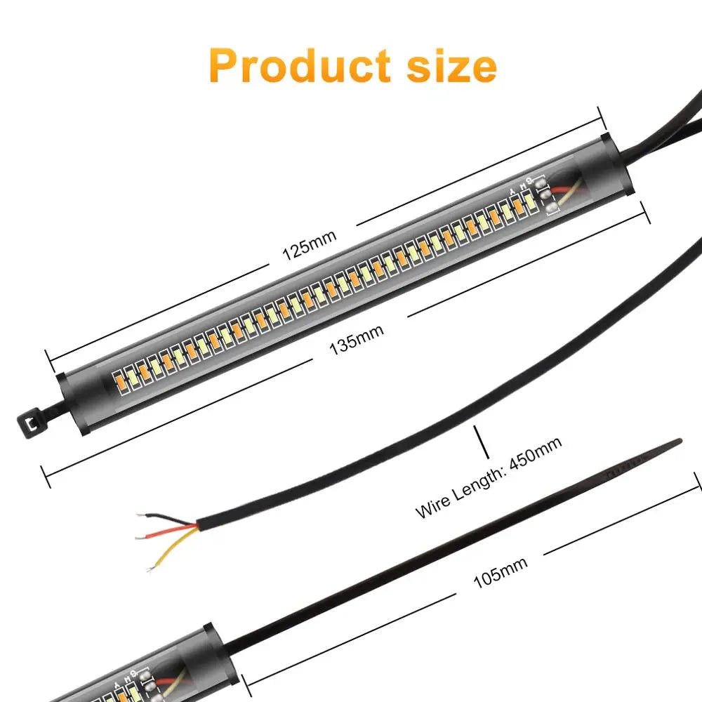 Universal LED Motorcycle Turn Signal Light & DRL Amber White Moto Flasher Ring Fork Strip