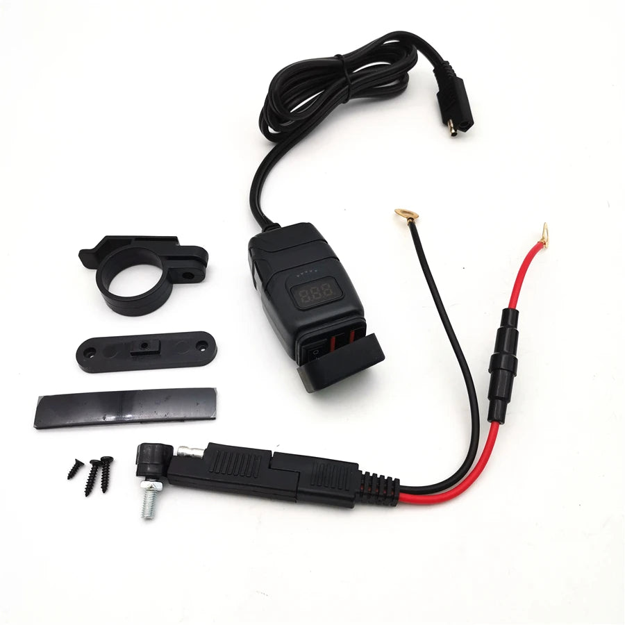 Dual USB QC3.0 Phone Fast Charger With Voltmeter Motorcycle Handlebar Charger