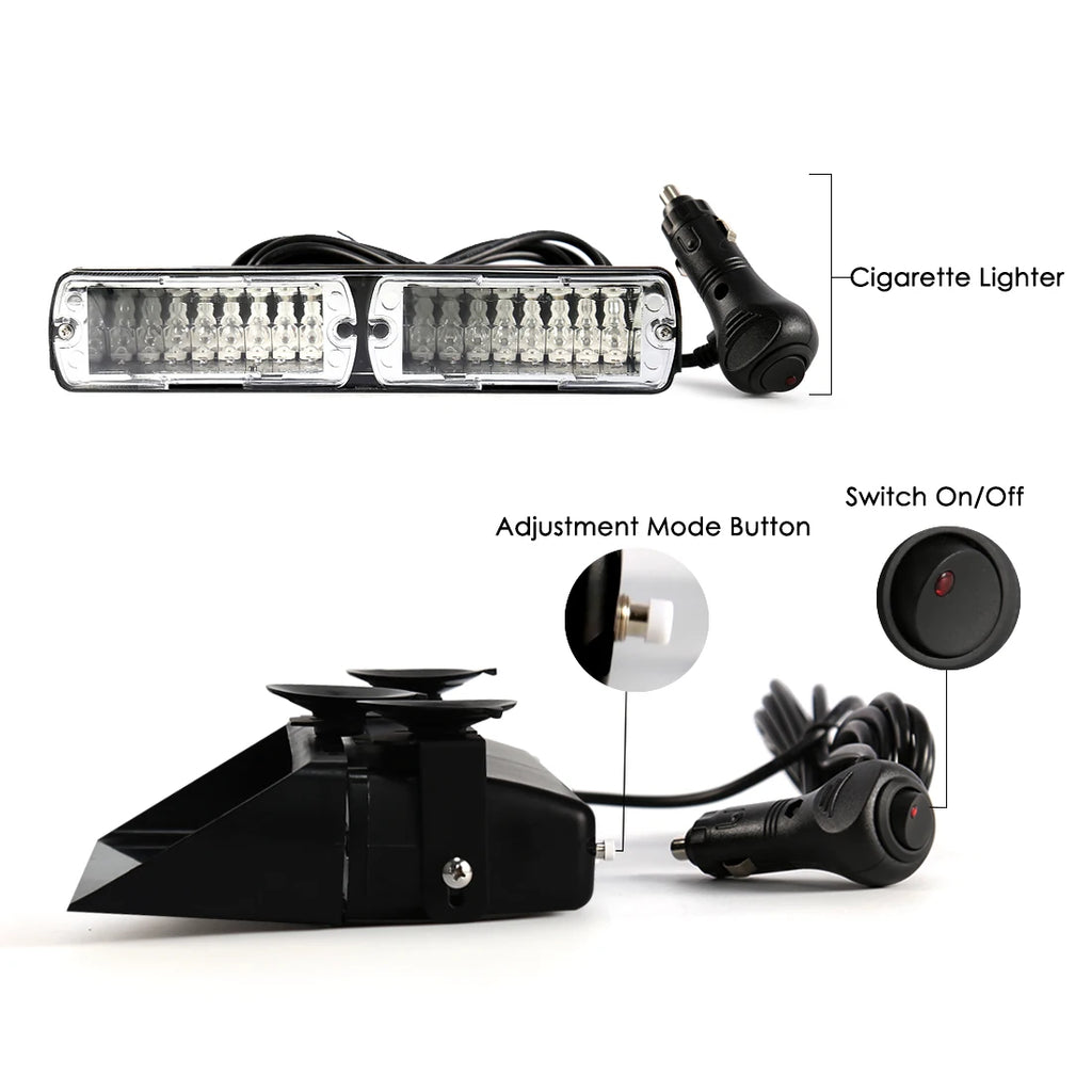 16 LED Strobe Signal Emergency Windshield Warning Beacon Lights Red Blue Yellow Amber Whit | AUTOKITSHOP